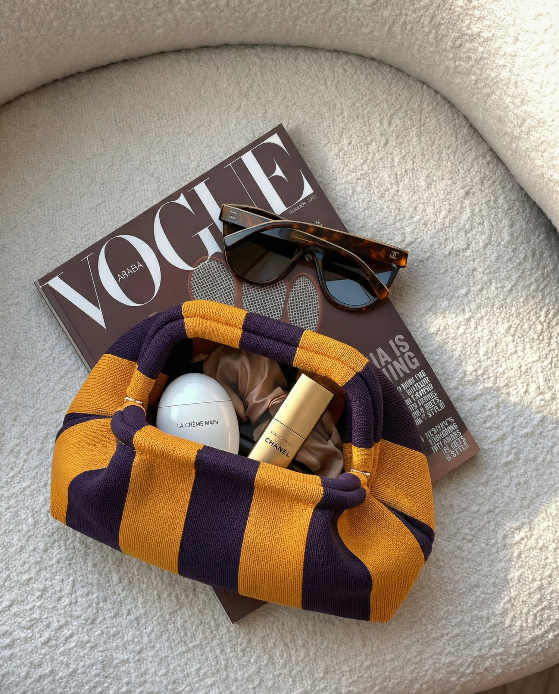 Pastel Stripe Makeup Pouch - Purple Open