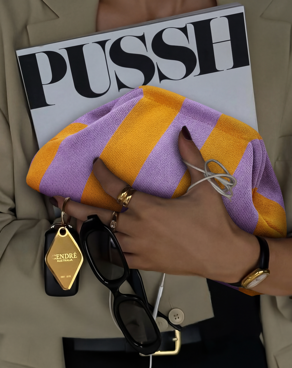 Pastel Stripe Makeup Pouch - Lilac Open